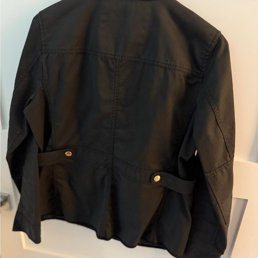 J.Crew Black Waxed Cotton Jacket with Gold Snaps - Picture 2 of 5